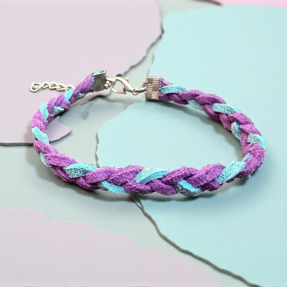 Purple and Teal Braided Faux Suede Bracelet for Suicide Prevention Awareness